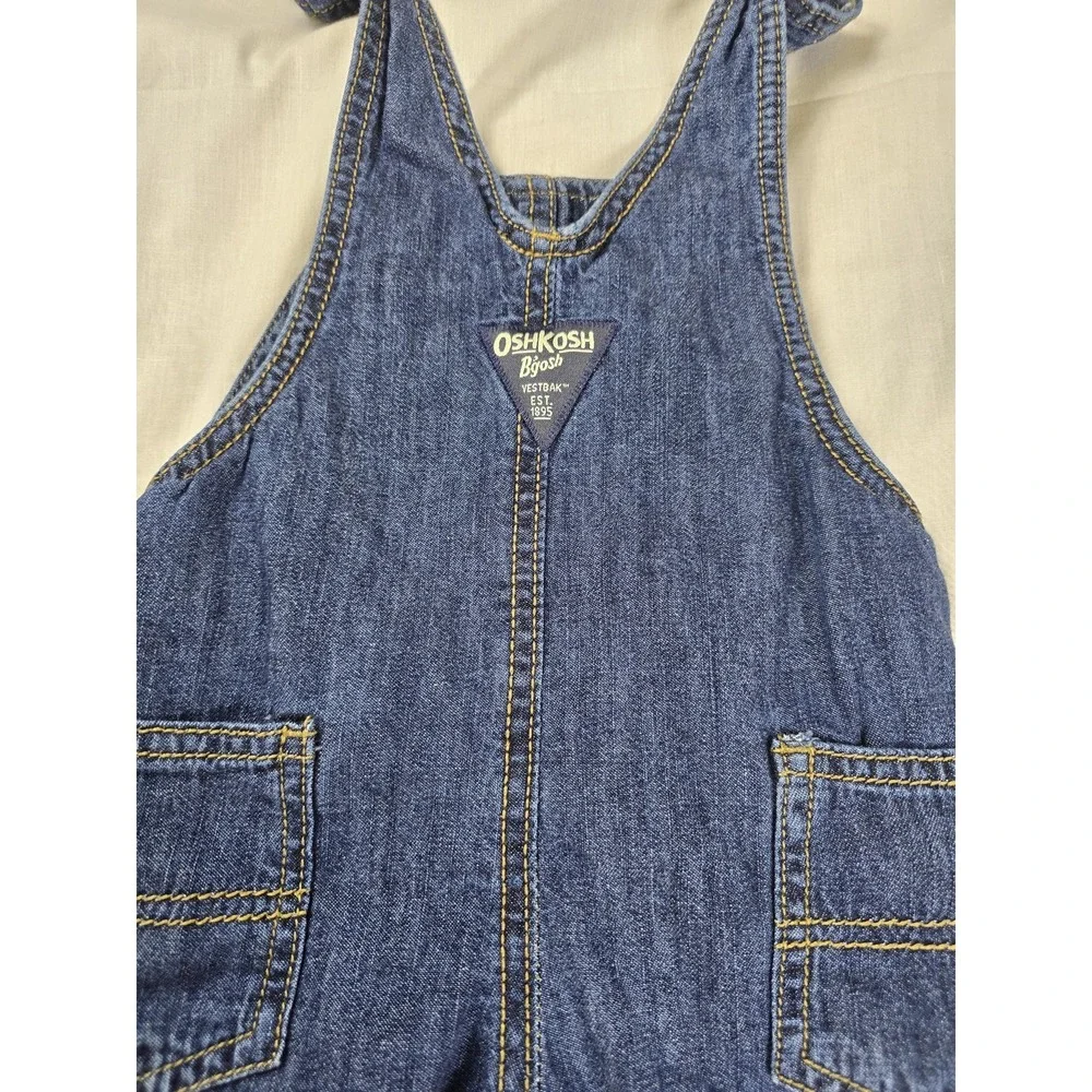 OshKosh B'gosh Overalls Baby Boys 9M‎ Blue Denim Vestbak Lined Plaid Snaps